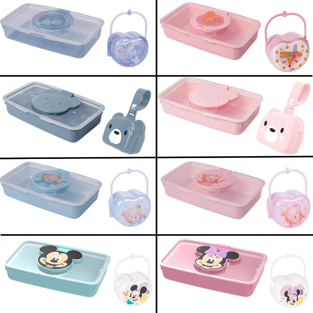 Porta Lenços Umedecidos + Porta Chupeta portátil bebê Infantil Plásutil Disney BPA Free