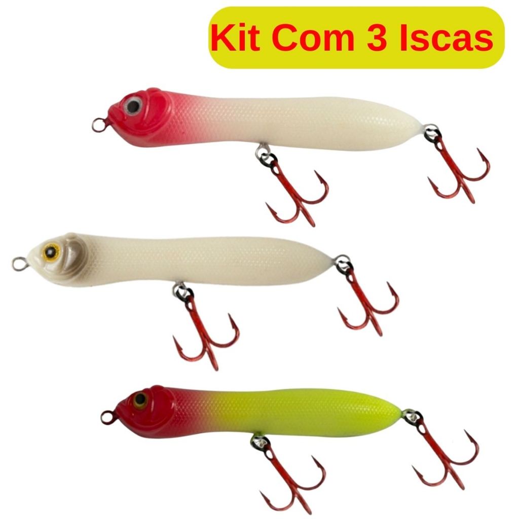 Kit 3 Isca Artificial Superfície Zig Zara 9Cm Verde Limão Osso Cabeça Vermelha Boa Barata Promoção