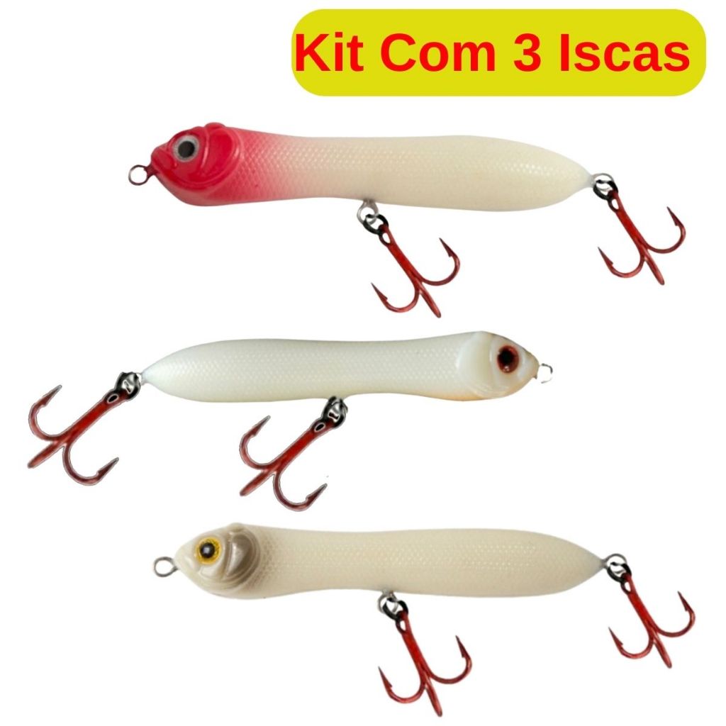 Kit 3 Isca Artificial Zig Zara Zarinha 9Cm Osso Cabeça Vermelha Chocalho Forte Boa e Barata Promoção