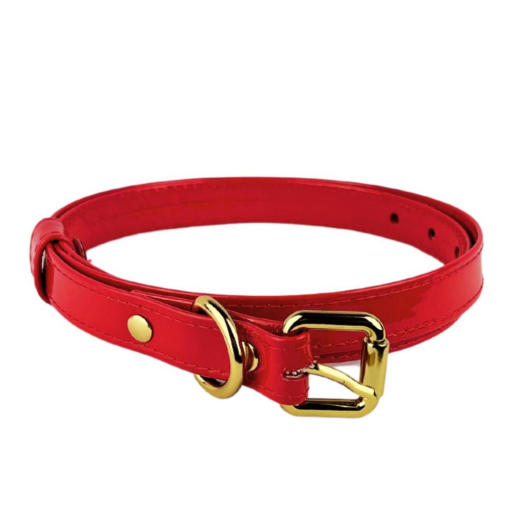 Cinto Feminino Couro Legítimo Vermelho Brilhoso Brilhante Festa Steampunk Estiloso Moda Fino Básico