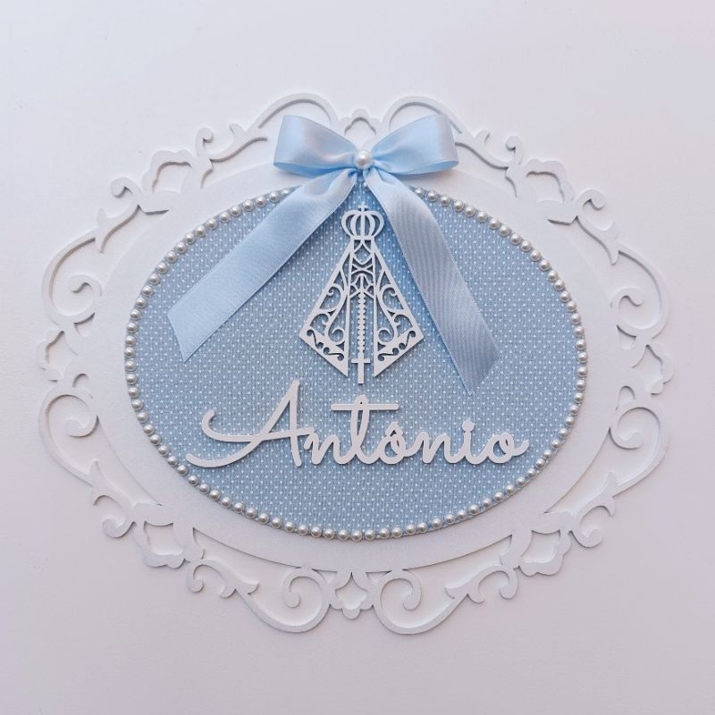Enfeite porta maternidade Nossa Senhora Aparecida menino ou menina MDF pintado em Oferta na Shopee