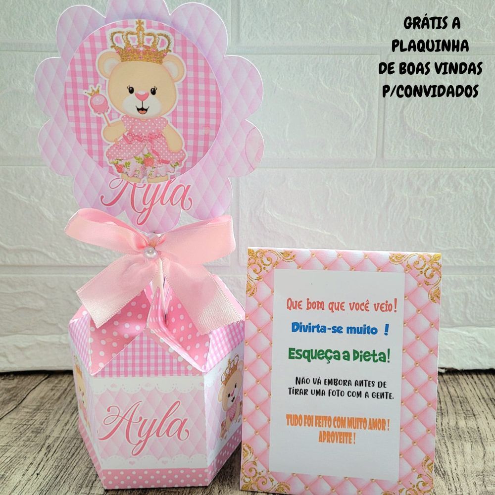 Chá de Bebê Ursinha Rosa Centro de Mesa Menina Fraldas Personalizado Ursinha Princesa Cachepô,Enfeite, Lembrancinha