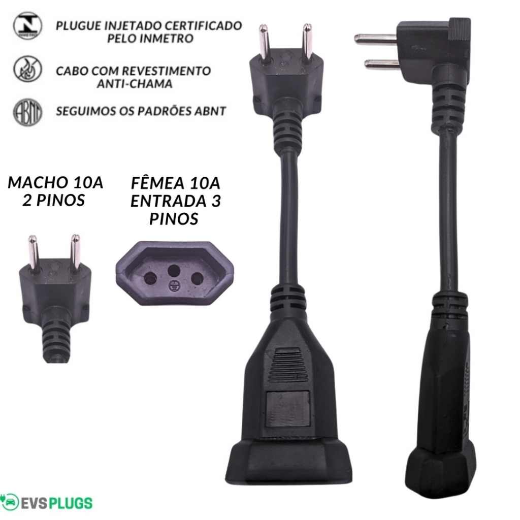 Adaptador Para Tomada 90 Graus 10A Fêmea 3p Para 10A Macho 2p em Oferta na Shopee