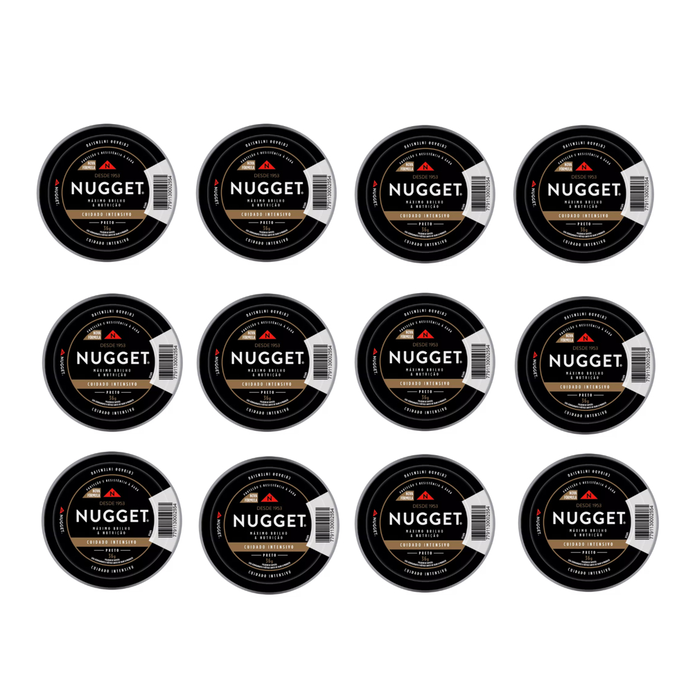 Kit 12 Graxas De Sapato Pasta PRETA Nugget 36g Nova Formula