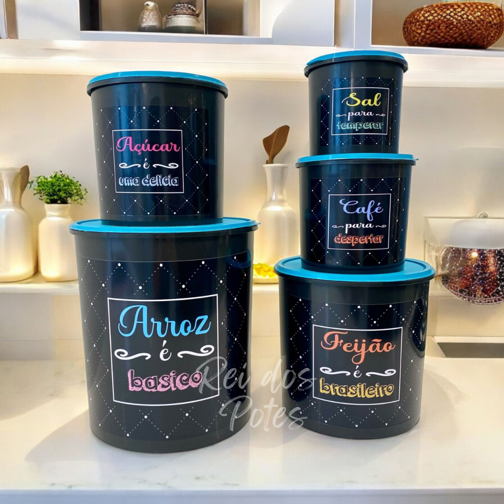 Kit potes mantimentos cozinha com 5 peças de plástico para armazenar alimentos