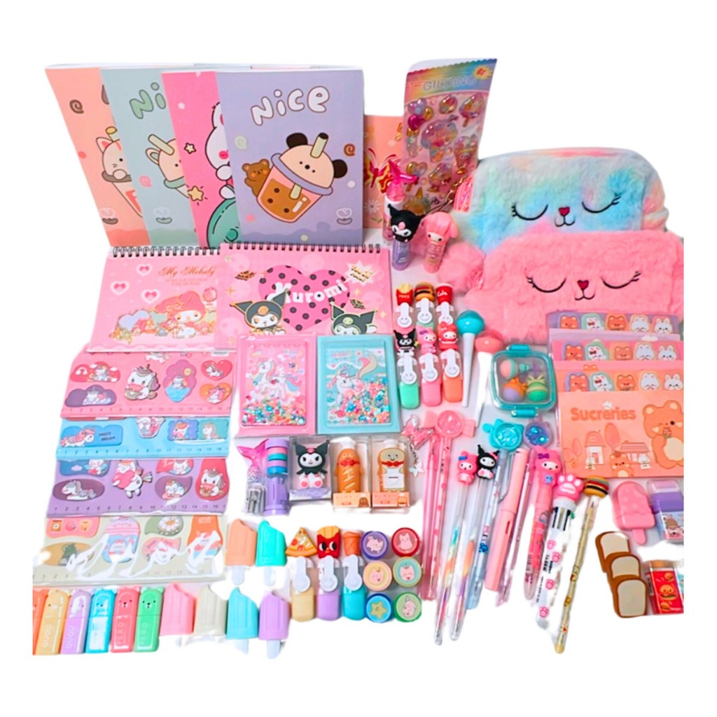 Kit 25 Itens Papelaria Fofa Kawaii Caixa Presente Criativo Material Escolar em Oferta na Shopee