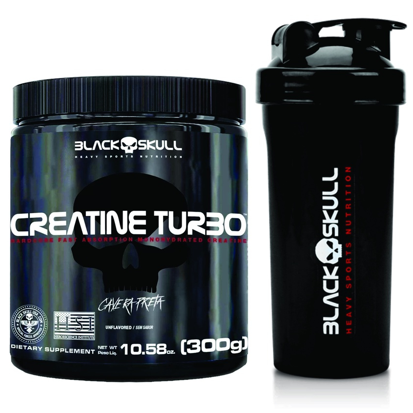 Creatina Monohidratada 300g Turbo Blackskull + Coqueteleira em Oferta na Shopee