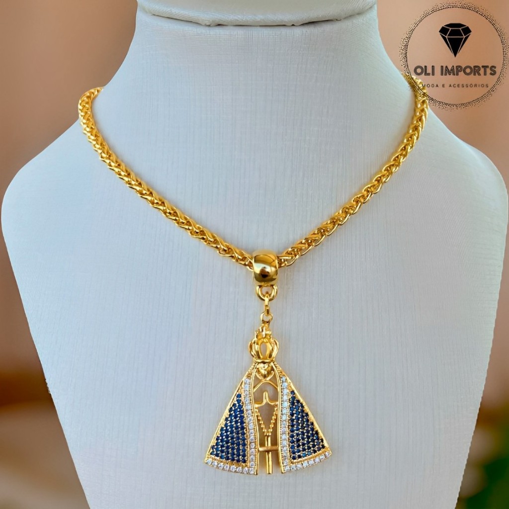 Colar Nossa Senhora Semi Joias Cravejado Correntaria Banhada A Ouro 18k Elegante Alto Brilho em Oferta na Shopee