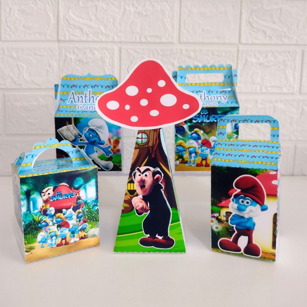 Personalizados Smurfs (PEGUE E MONTE) Kit festa - lembrancinha - aniversário - caixas personalizadas - festa infantil