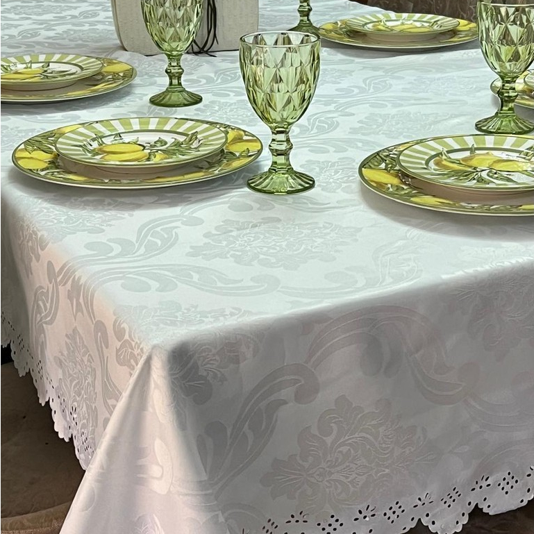 Toalha de mesa tecido jacquard luxo bordado 6, 8 ,12 e 14 lugares retangular