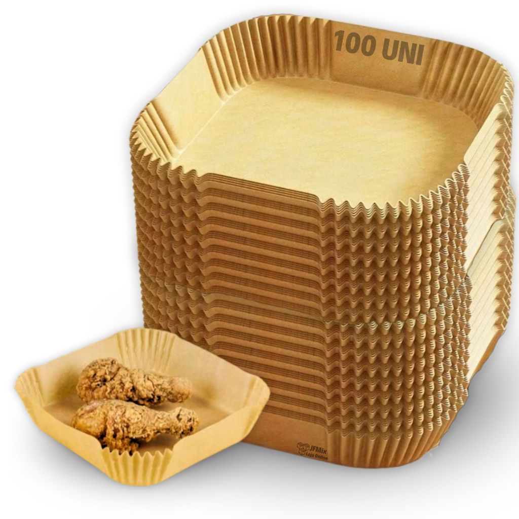 Forma de Papel 20cm x 20cm Forro Antiaderente Descartável para Air Fryer Fritadeira - 100 Unidades
