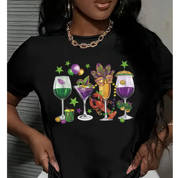 Camiseta Oversized Larga Feminina Streetwear Estampa Carnaval Drinks 2025