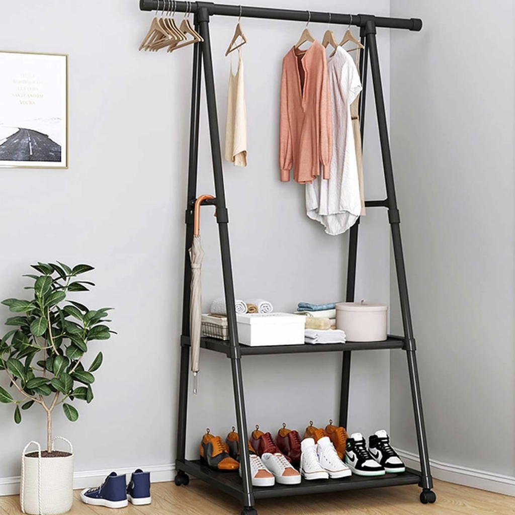 Arará Roupa Cabideiro Aço Guarda Sapateira Prateleira Com Rodinha 2 Pratileira e 1 Cabideiro em Oferta na Shopee