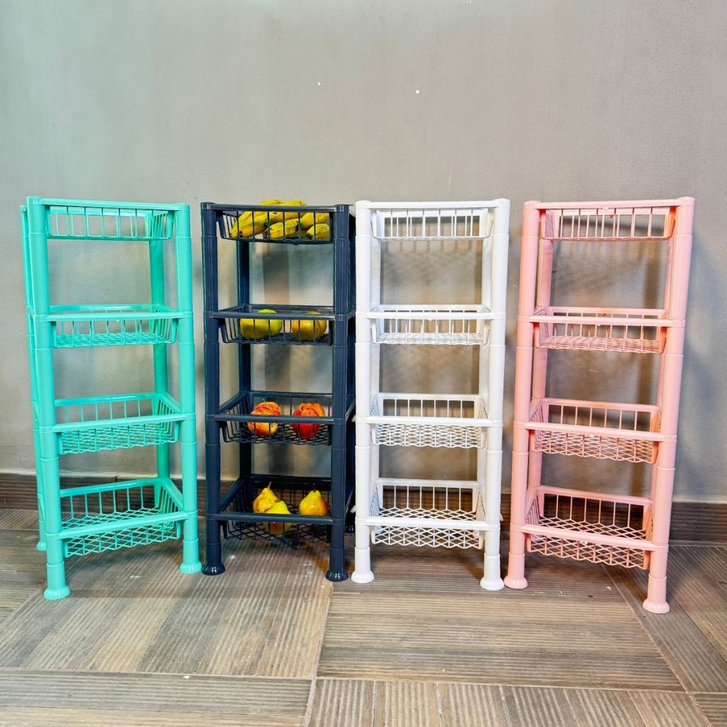 Fruteira de Plástico de 4 Andares Empilháveis e Desmontavel – Organizador de Frutas, Verduras e Legume em Oferta na Shopee