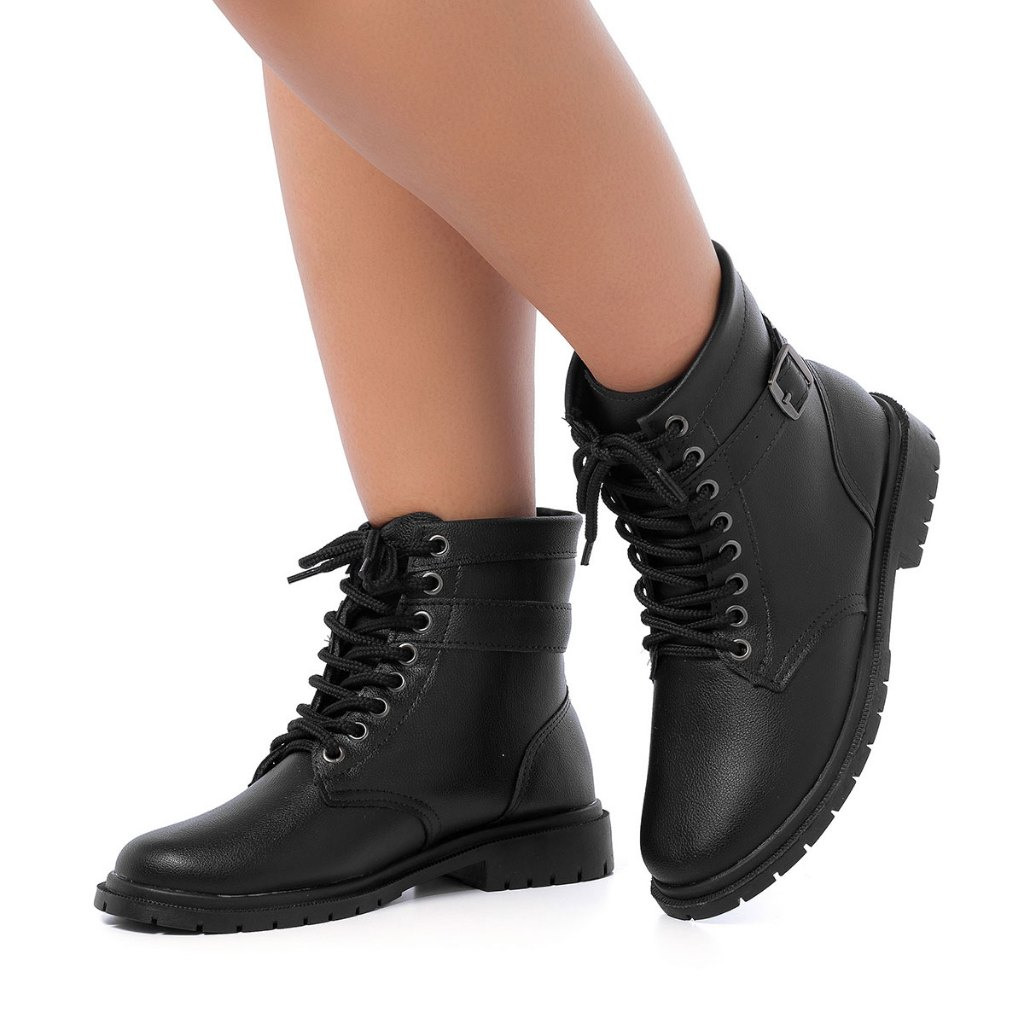 Bota Feminina Coturno Cano Curto Solado Tratorado Confortável Fivela Elagante Casual Dendera em Oferta na Shopee