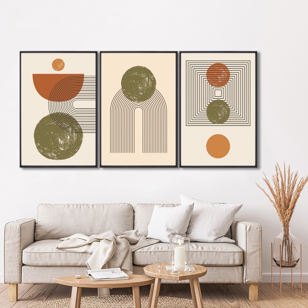 3 Quadros Decorativos Geométrico Boho Trilogia das Formas com Moldura Sala Quarto Escritorio - Home & Living