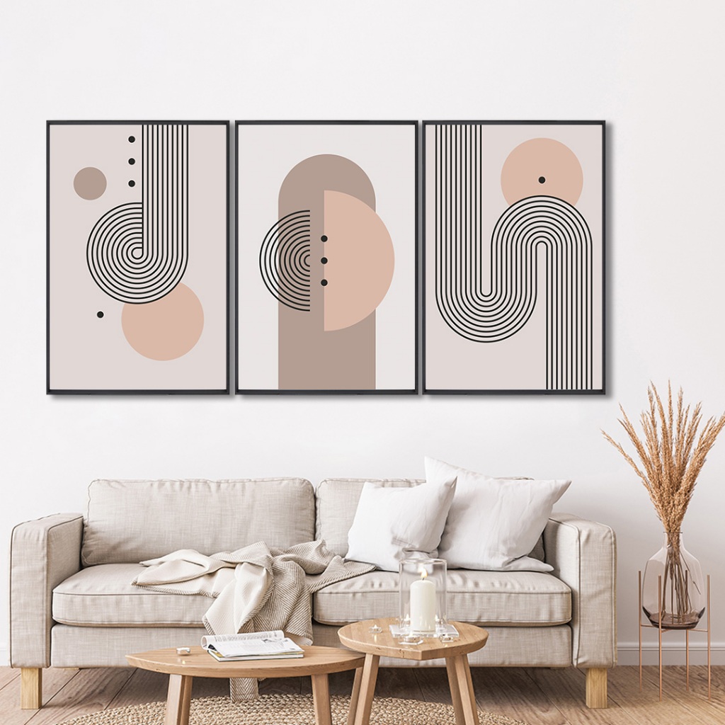 3 Quadros Decorativos Geometricos Elegância Curvilínea com Moldura Sala Quarto Escritorio em Oferta na Shopee