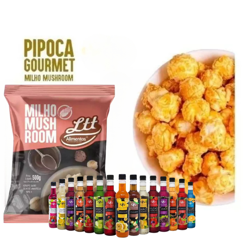 Kit Milho Mushroom Pipoca Gourmet 500g + Dilute Soda Italiana Você Escolhe o Sabor