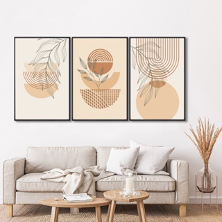 3 Quadros Decorativos Boho Abstrato Arte Geométrica Botânica com Moldura em Oferta na Shopee