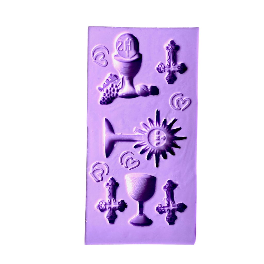 F1777 MOLDE DE SILICONE RELIGIOSO CÁLICE CRUZ COMUNHÃO CONFEITARIA BISCUIT em Oferta na Shopee