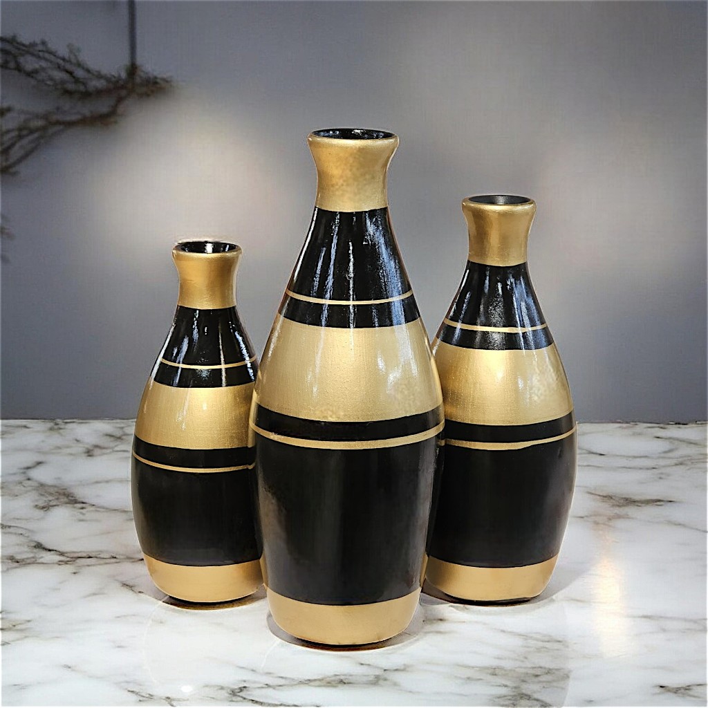 Trio de Vasos Cerâmica Decoração Enfeite Centro de Mesa Rack Casa Chique Escritório em Oferta na Shopee