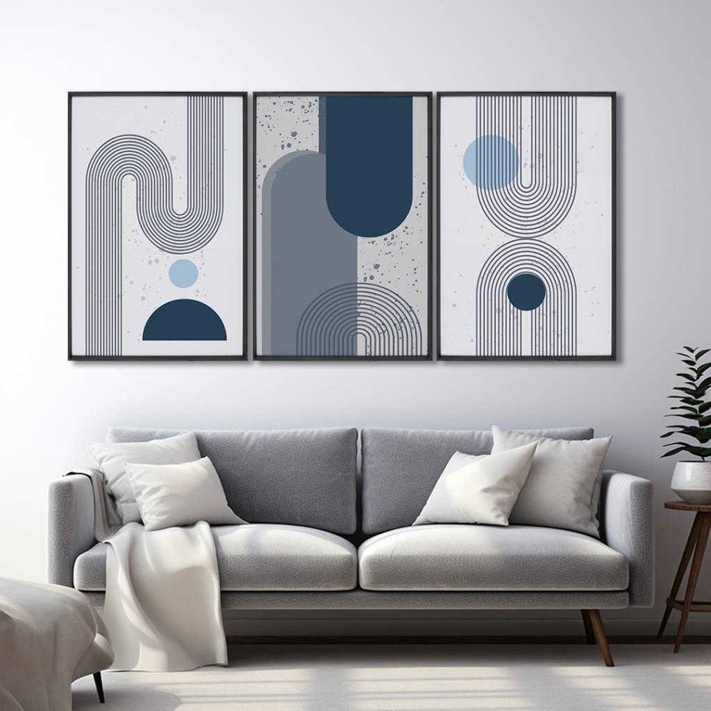 3 Quadros Decorativos Geométrico A Tranquilidade nas Formas com Moldura em Oferta na Shopee