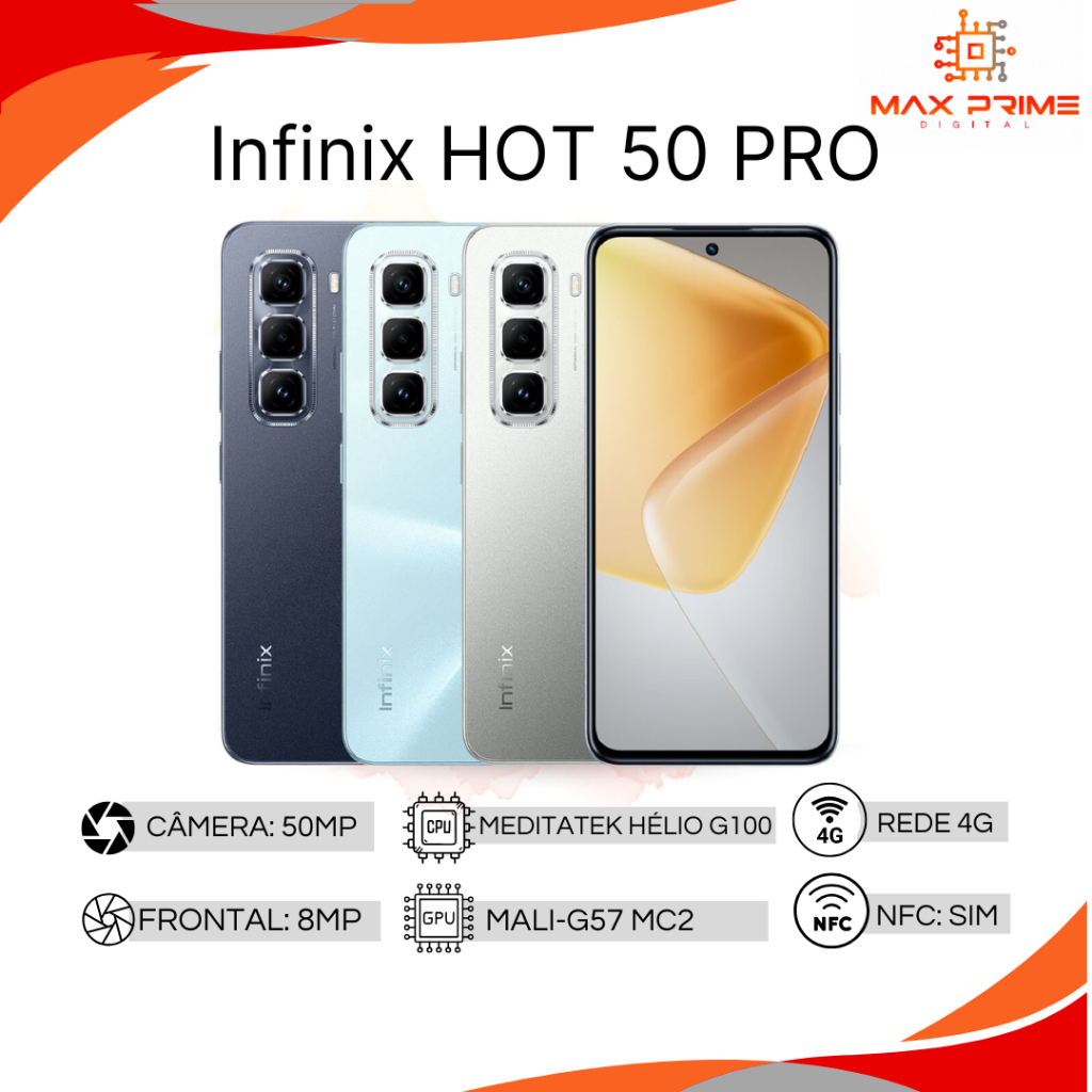 INFINIX HOT 50 PRO, Câmera  50MP , Processador  MediaTek Helio G100, Bateria 5000Mah, Versão Global, NOVO LACRADO - Mobile & Gadgets