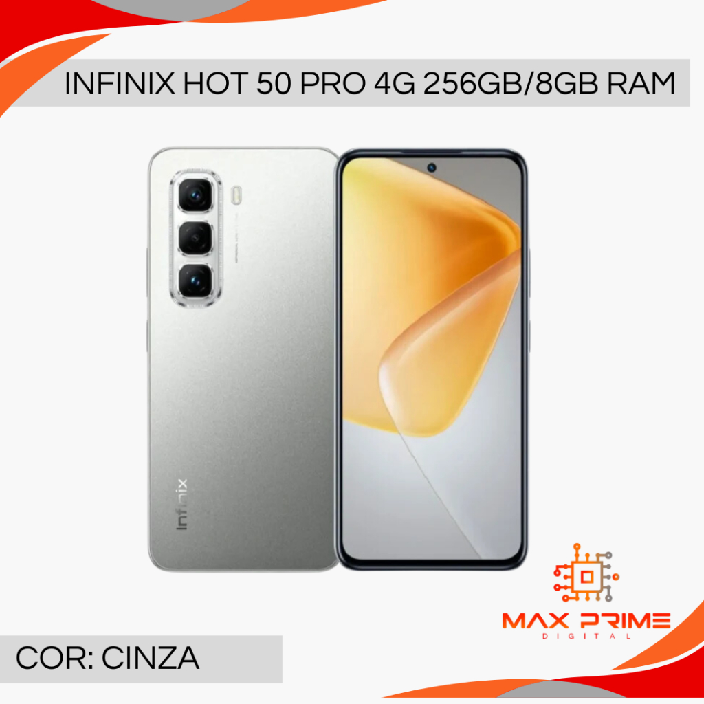 Detalhes do INFINIX HOT 50 PRO, Câmera  50MP , Processador  MediaTek Helio G100, Bateria 5000Mah, Versão Global, NOVO LACRADO