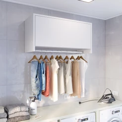 Armário Aéreo Para Lavanderia 1 Porta 59cm com Cabideiro Para Roupas