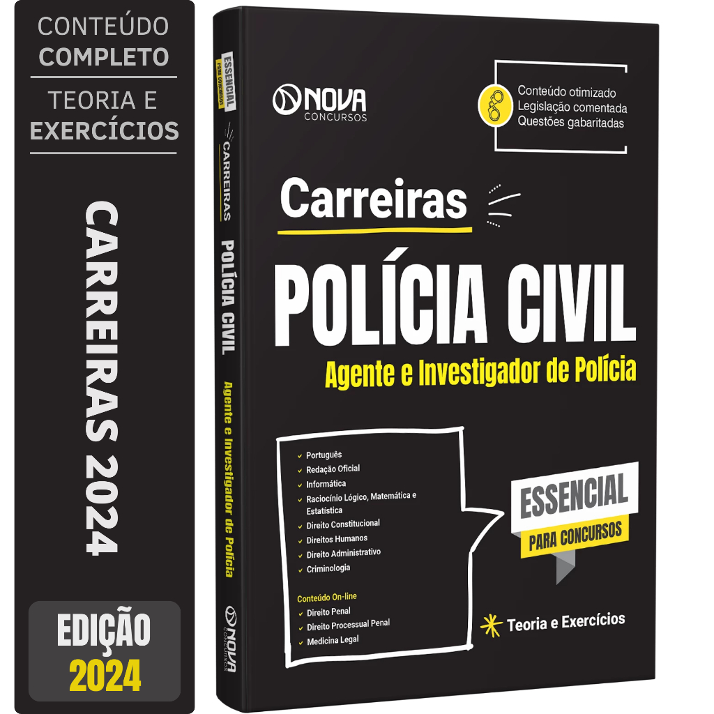 Imagem Apostila Carreiras - Polícia Civil - Teoria e Exercícios - Agente e Investigador de Polícia Civil