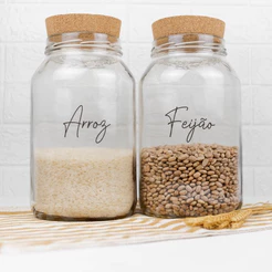 Kit 2 Potes de Mantimentos 3,2 litros Vidro | Arroz e Feijão | Tampa/Vedação por Rolha