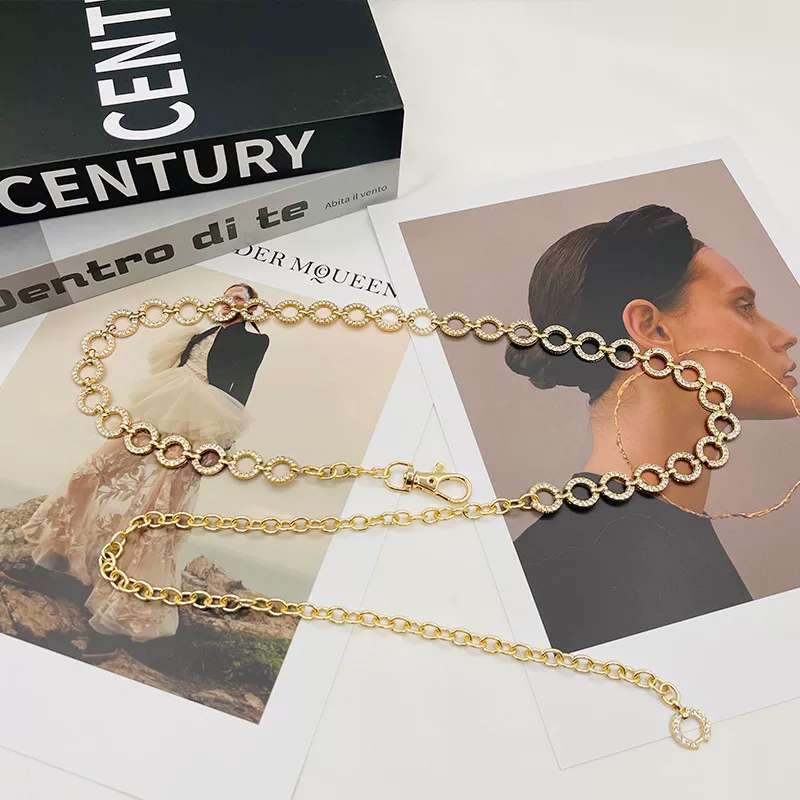 Corrente feminina com cinto redondo de strass e diamante em Oferta na Shopee