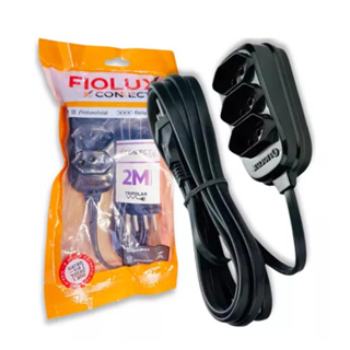 Extensão 2 Metros Bipolar Preta Com 3 Tomadas Fiolux em Oferta na Shopee
