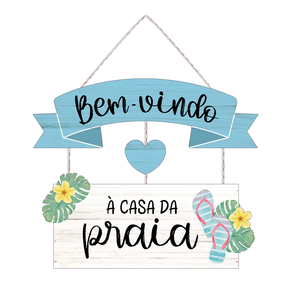 Placa Decorativa com Corda Bem-Vindo Casa da Praia em Oferta na Shopee