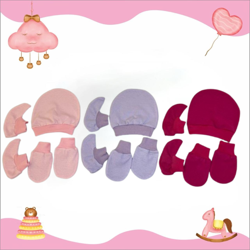 Kit 9 Peças 3 Toucas, 3 Pares Luvas e 3 Pares Sapatos de Bebê Recém Nascido Malha Hipoalergênico  100% algodão. em Oferta na Shopee