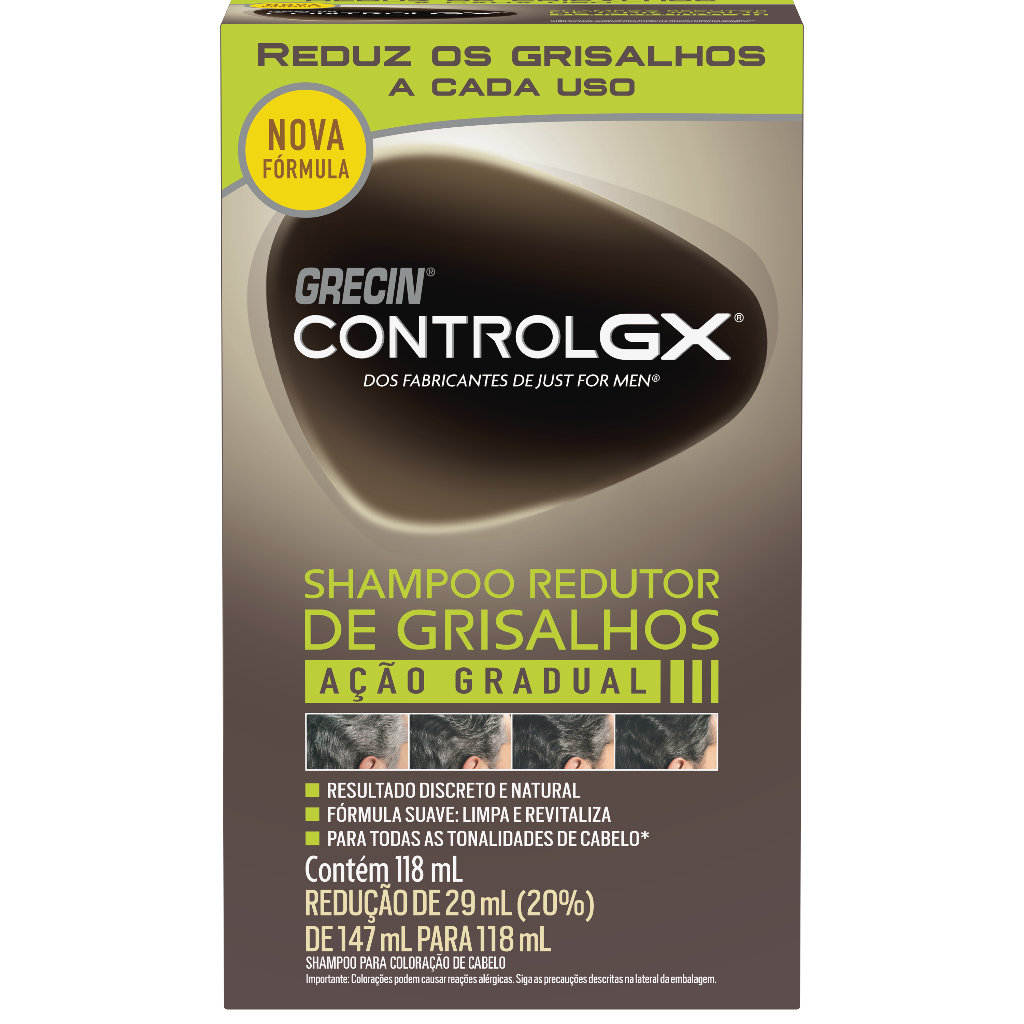 Grecin Control GX Shampoo Redutor Gradual de Grisalhos 118ml - Para todos os tipos e natural de cabelo. Aparência jovem em Oferta na Shopee