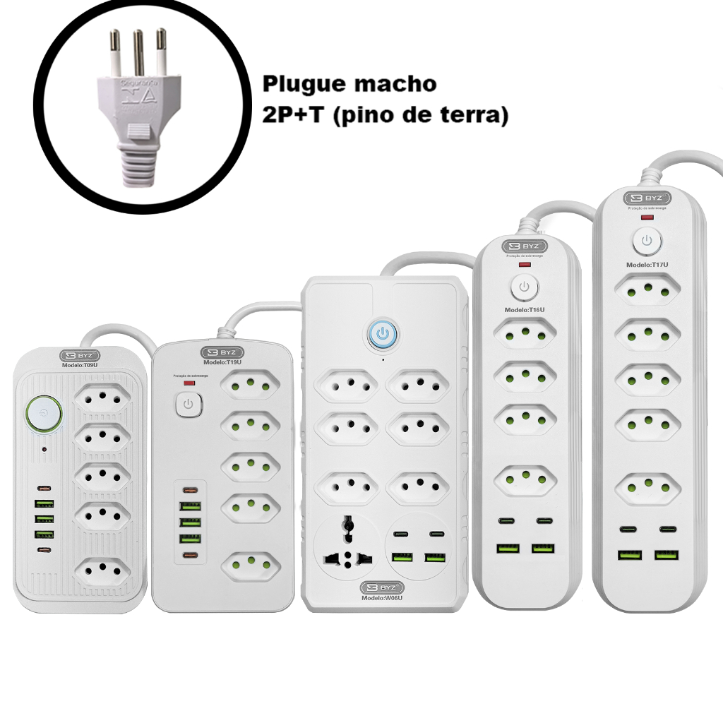 Filtro Linha Régua tomadas/USB(5v 2A) /type-c(5v 2a),Tensão: bivolt 110V-250VProteção de sobrecarga