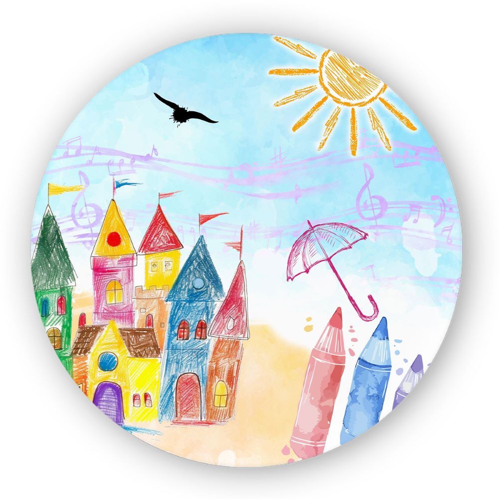 Painel Redondo Tema Desenho Infantil De Castelo Para Meninos E Meninas