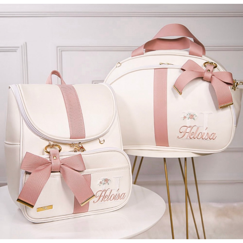 KIT BOLSA MATERNIDADE DE LUXO BORDADO - (2 PEÇAS) PERSONALIZAMOS