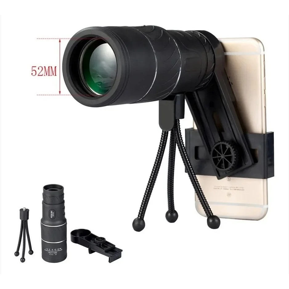 Luneta Monóculo Observação Lotus 16x52 + Tripé Com Suporte para Celular