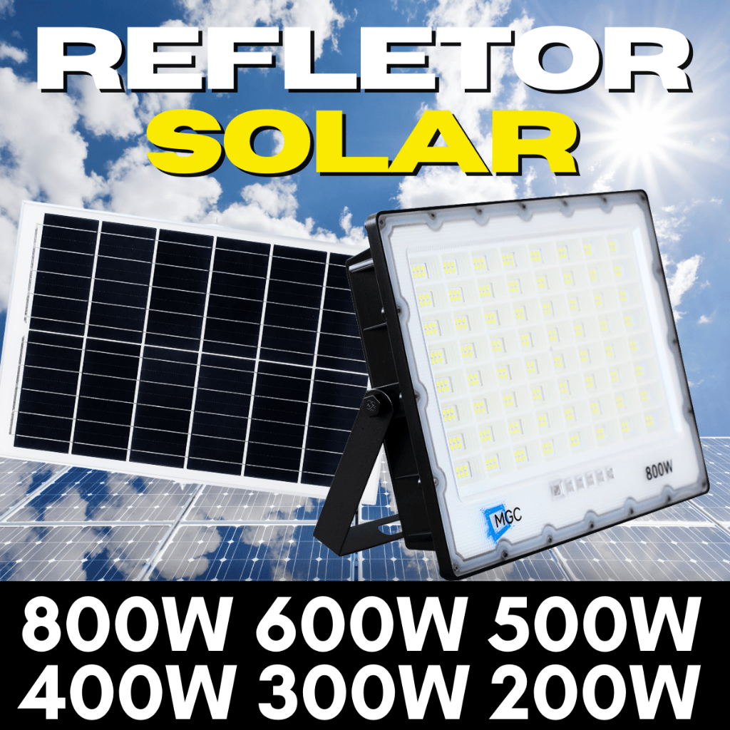 Refletor Solar LED 100W 300W 400W 600W 800W Luminária Bateria Recarregável IP66 Iluminação Externa