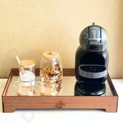 Bandeja ESPELHADA Com Gaveta Porta 40 Capsulas Caramelo Organizador Cha Cafe Mdf Cantinho do Cafe