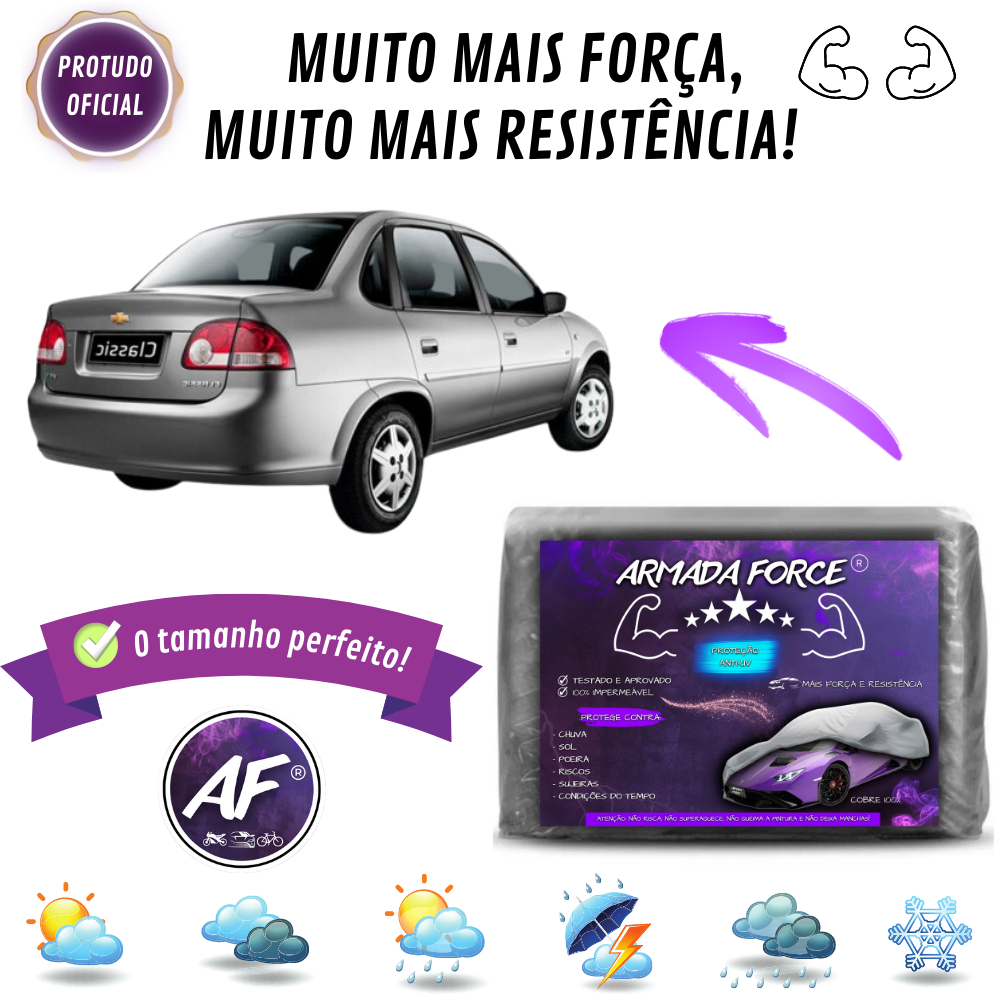 Capa Cobrir Carro CLASSIC 100% Forrada Armada Force 100% Impermeável Protege P M G Capa Proteção Aut