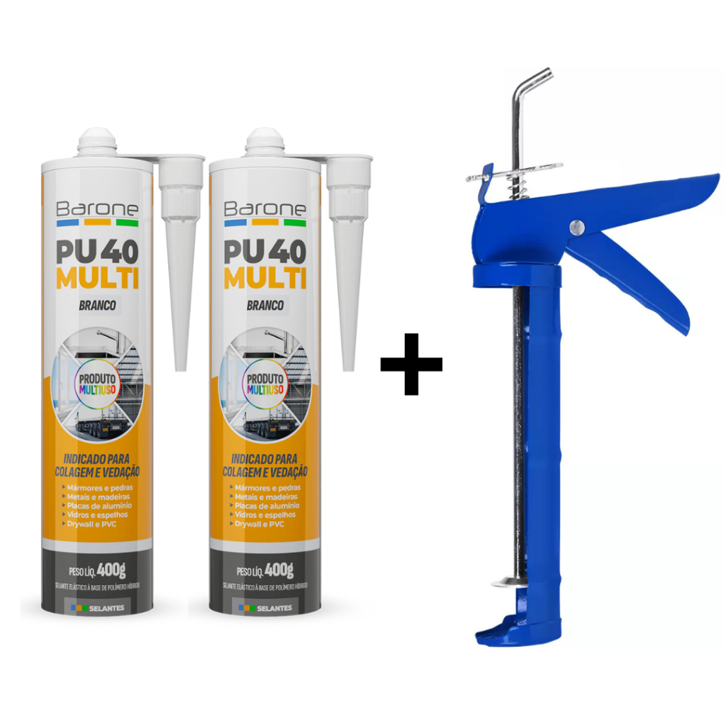 2 Adesivo Selante Veda Cola Pu 40 Calha Rufo + Aplicador Barone