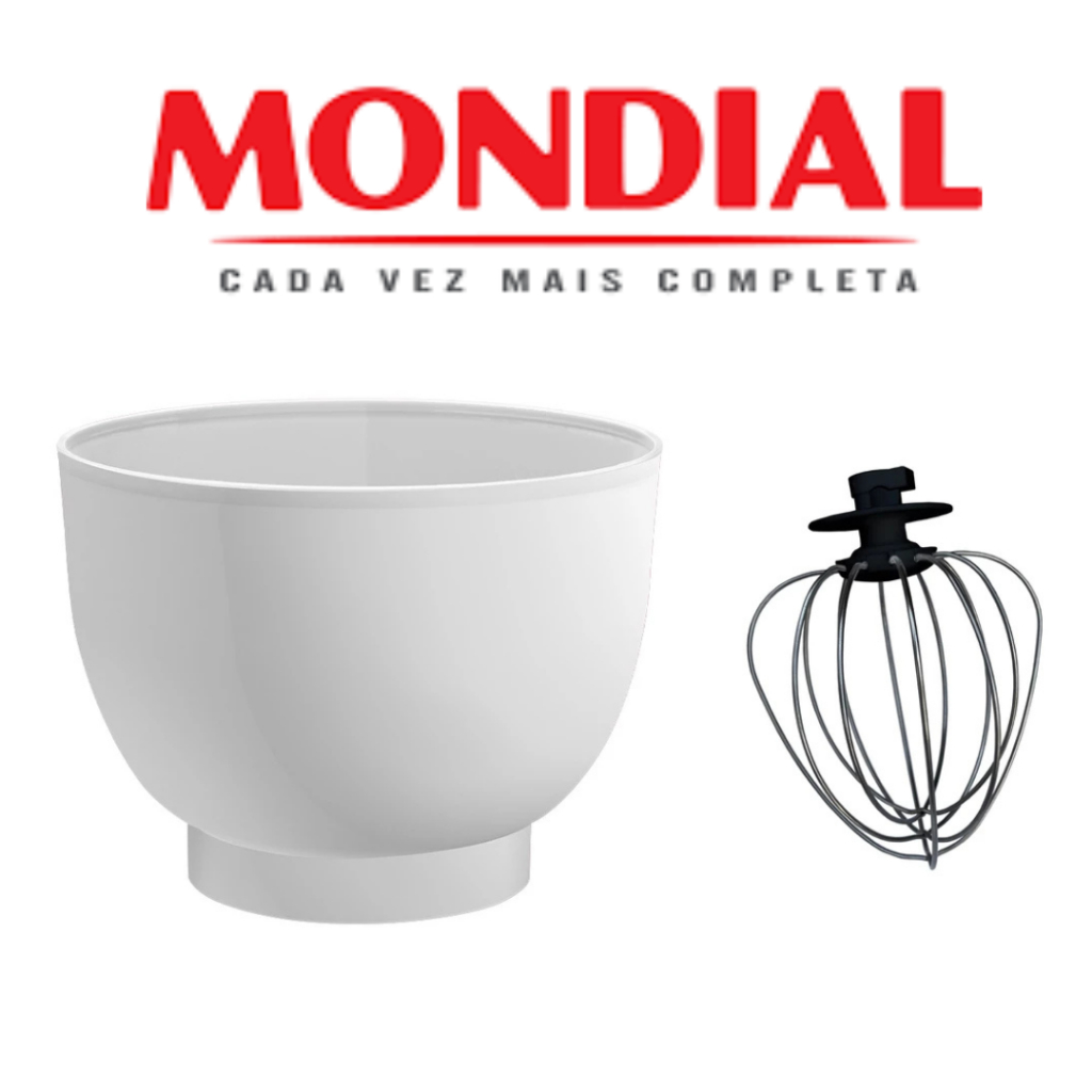 Tigela e Batedor para Batedeira Planetária Mondial 700w 4,5l Bp-01-02 -03-b Original BRANCA