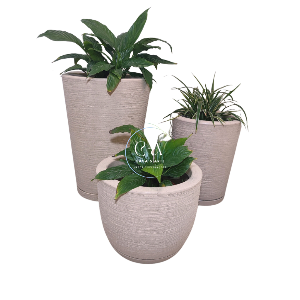 Kit 3 Vasos Texturizado Escovado Planta Flor Polietileno Coluna Redonda Nº1 Nº2 + Bojo Escovado Nº1 em Oferta na Shopee