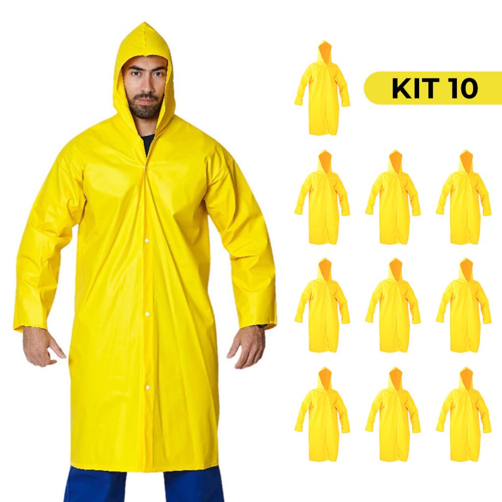 Kit 10 Capa De Chuva Impermeável Pvc Forrado Com Capuz Epi Obra em Oferta na Shopee