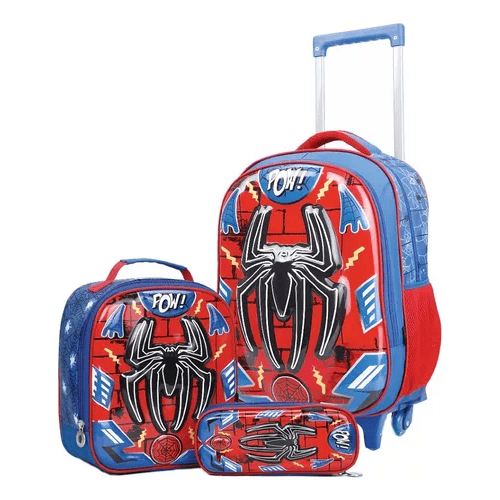 Kit Mochila Escolar Spiderman 3D com Rodinhas: O Poder do Herói na Escolar Tamanho 17!