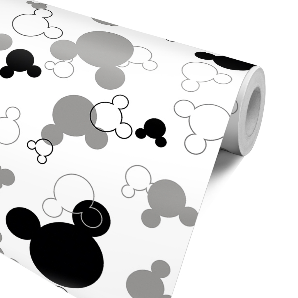 Papel De Parede Infantil Mickey Mouse Cinza Preto E Branco Autocolante Decoração Turma Cabeça em Oferta na Shopee