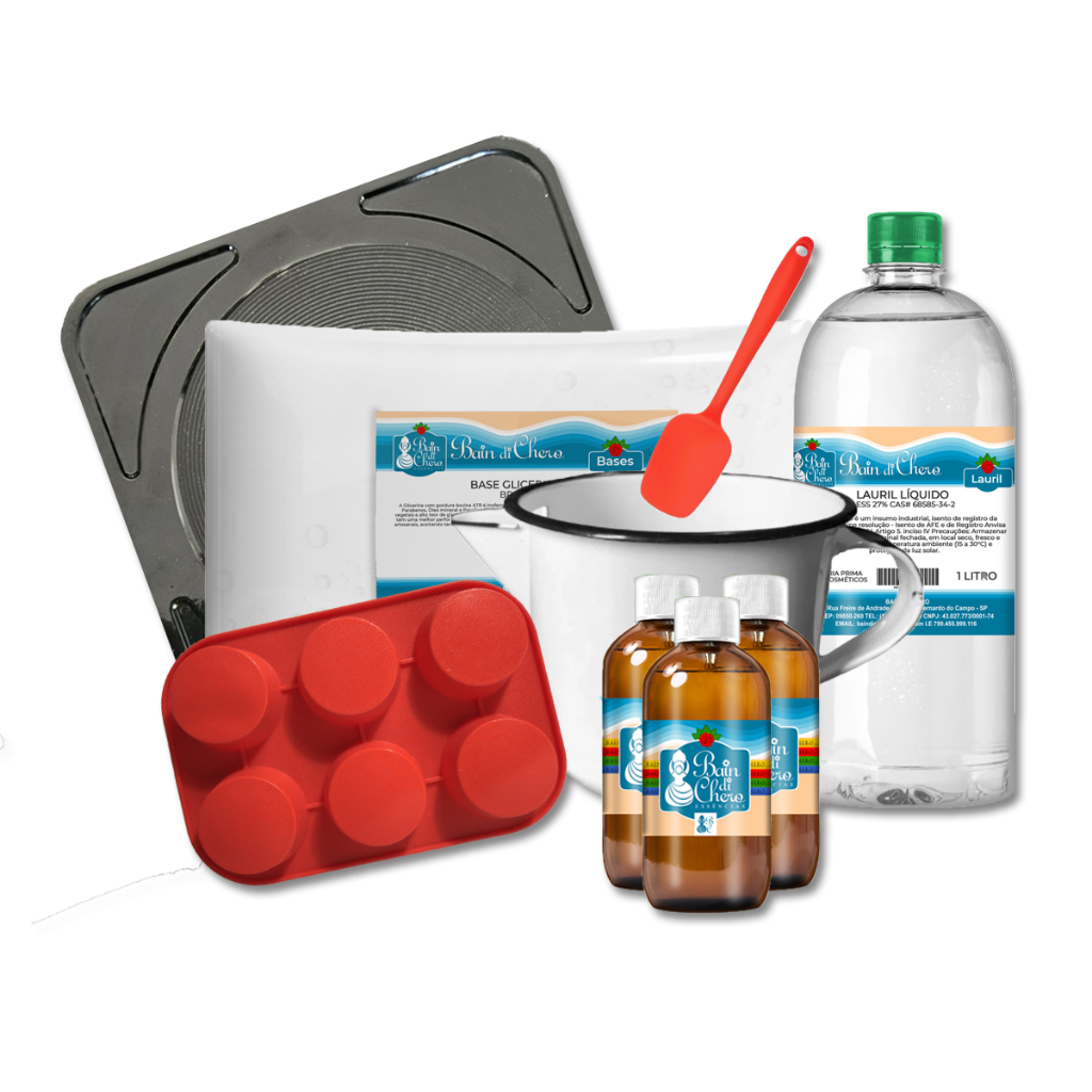 Kit Iniciante Saboaria Artesanal Fazer Sabonete Completo Essência, Base, Lauril Extrato Leiteira Fogão